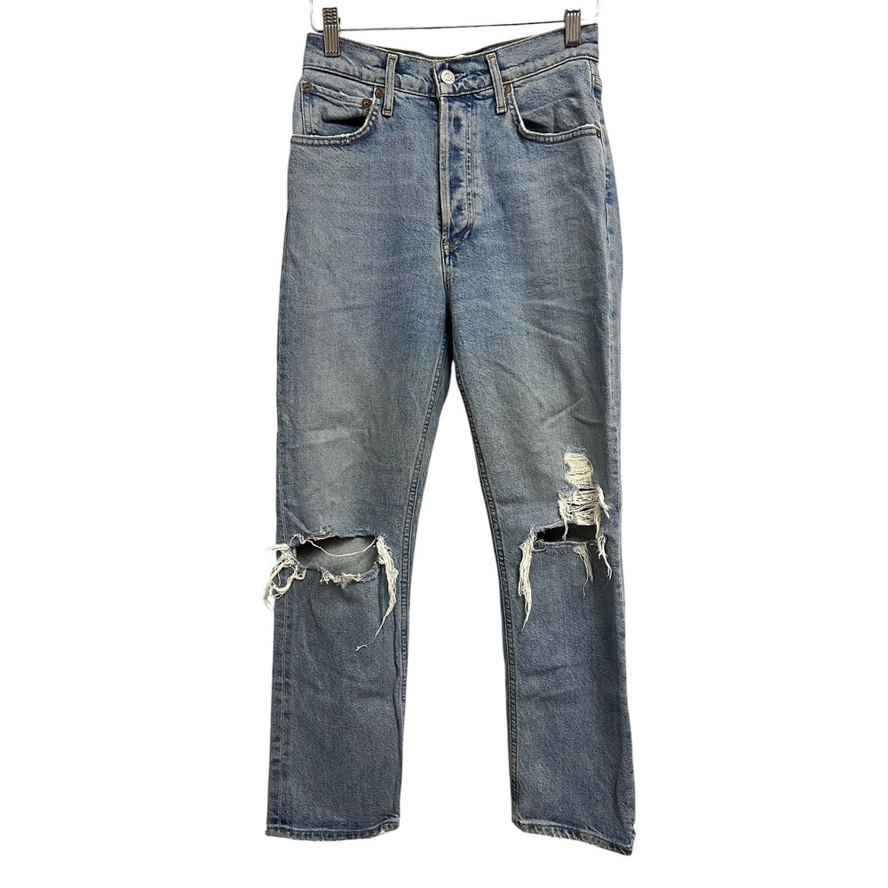 Agolde Riley Jeans Women 25 Blue Distressed High Rise Straight Denim Streetwear